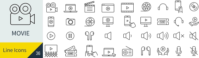 Vector video line drawing icon set