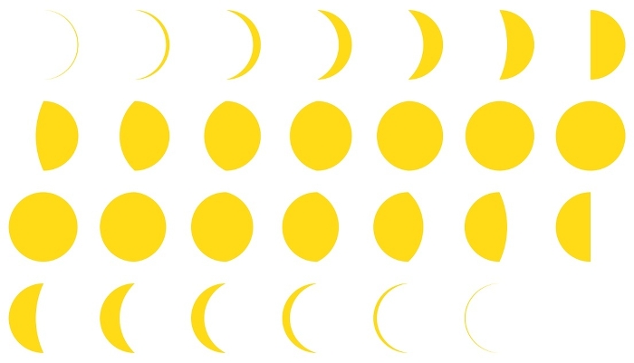 Vector illustration set of moon phases, crescent moon, full moon icons