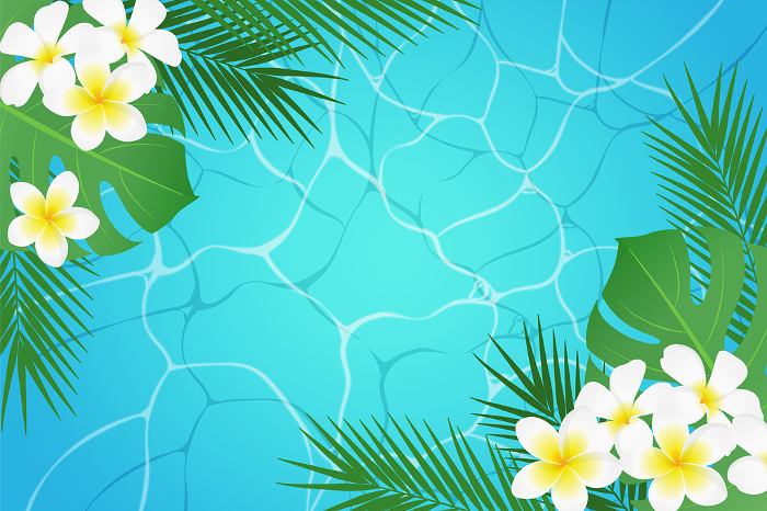 Everlasting summer tropical plants and water surface background_vector illustration