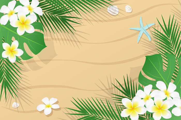 Everlasting summer tropical plants and sandy beach background_vector illustration