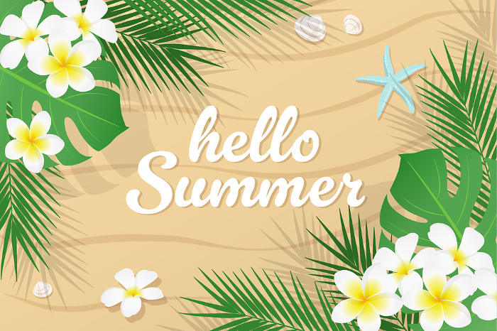 Banner design of tropical plants and sandy beach in everlasting summer_vector illustration