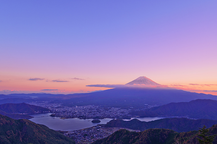 Evening view of Mt. Fuji and Lake Kawaguchi Yamanashi Pref.