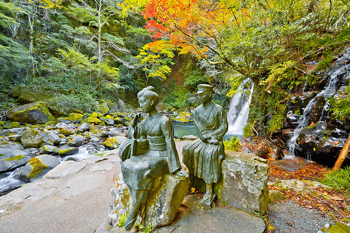 First View of Autumn Waterfall and Statue of Izu no Odoriko Kawazu Town Shizuoka Prefecture