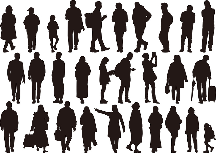 Silhouette Clipart Set of People of All Ages and Genders