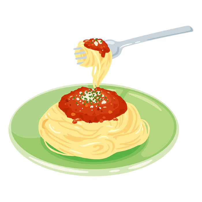 Pasta with meat sauce lifted with a fork