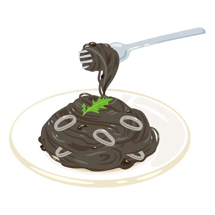 Squid Ink Pasta Lifted with a Fork