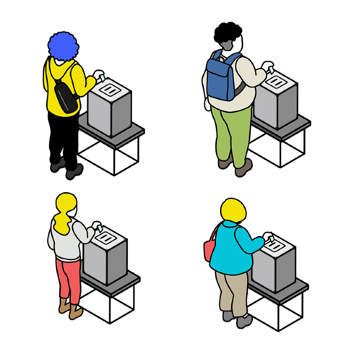 Set of people to vote Isometric Back view