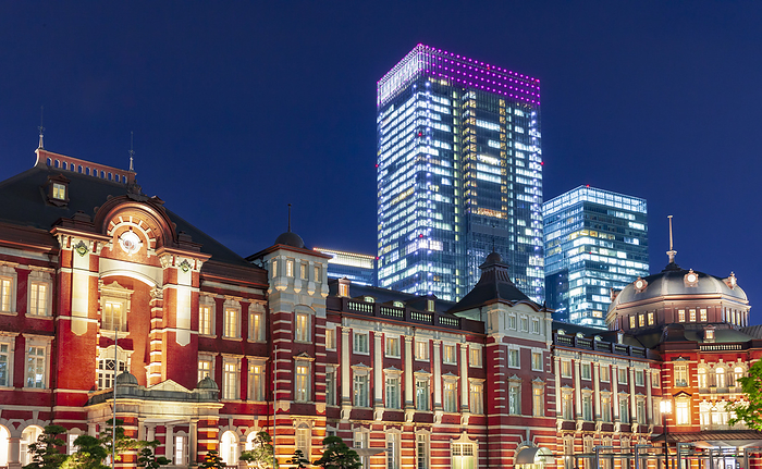 Tokyo Station and Skyscrapers Tokyo Urban Nightscape