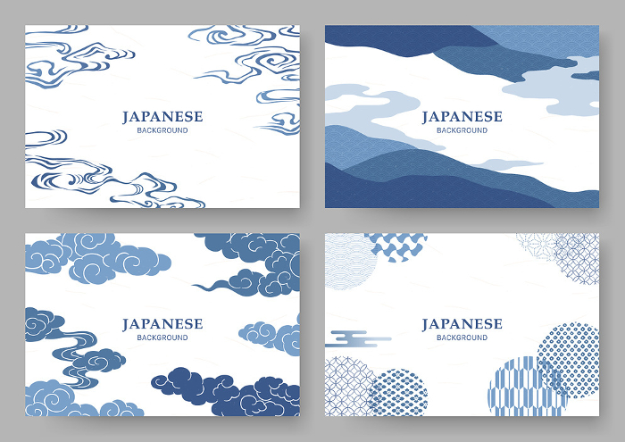 Abstract background collection with clouds and Japanese patterns