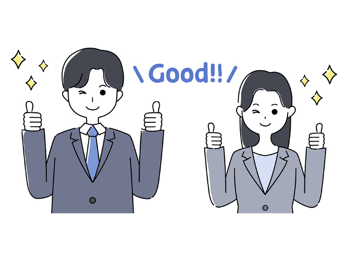 Man and woman in suit giving thumbs up