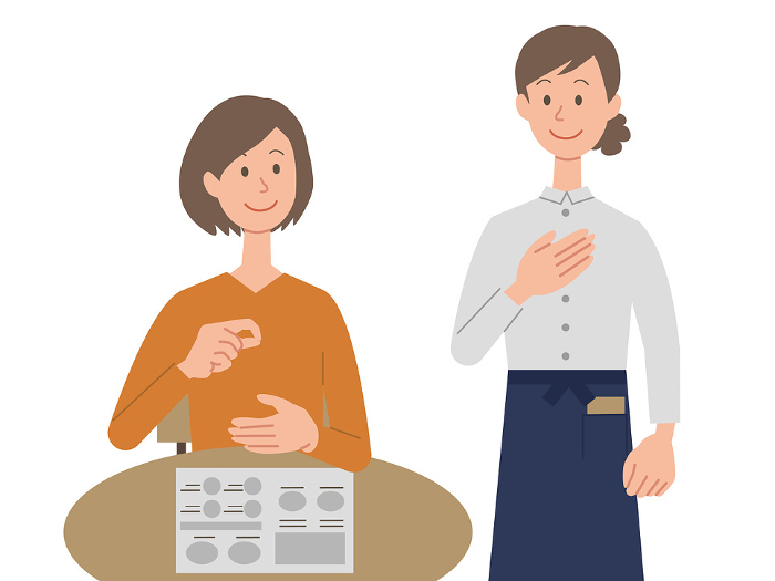 Clip art of woman ordering and female waitress answering in sign language