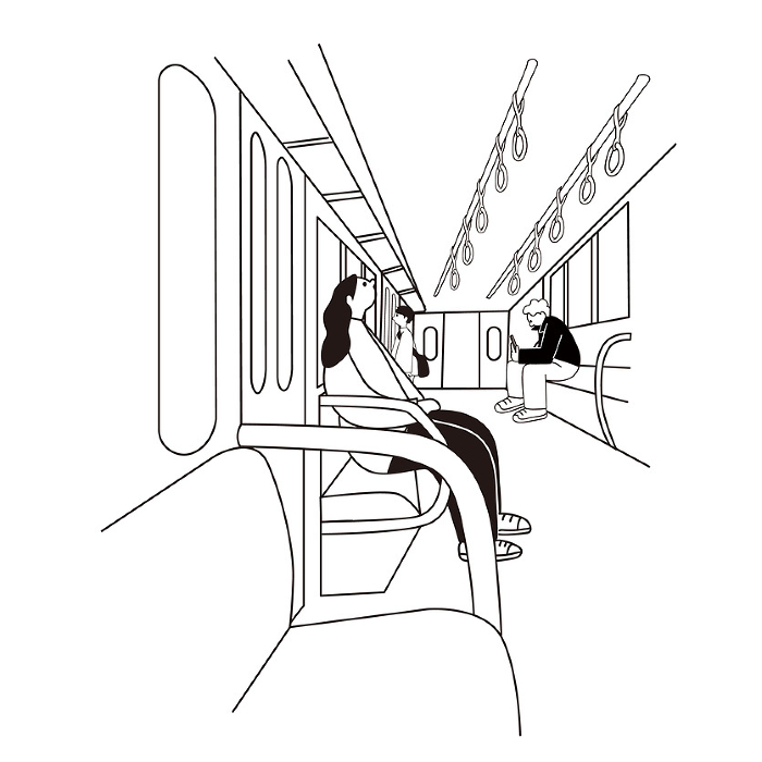Train, line drawing, vector