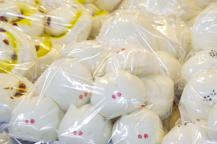 Colorful steamed buns sold in Taiwanese stores