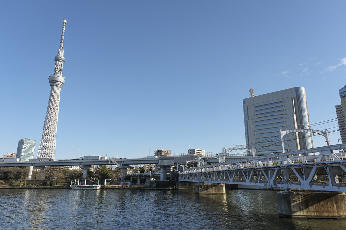View of Sumida Ward from the bank of the Sumida River