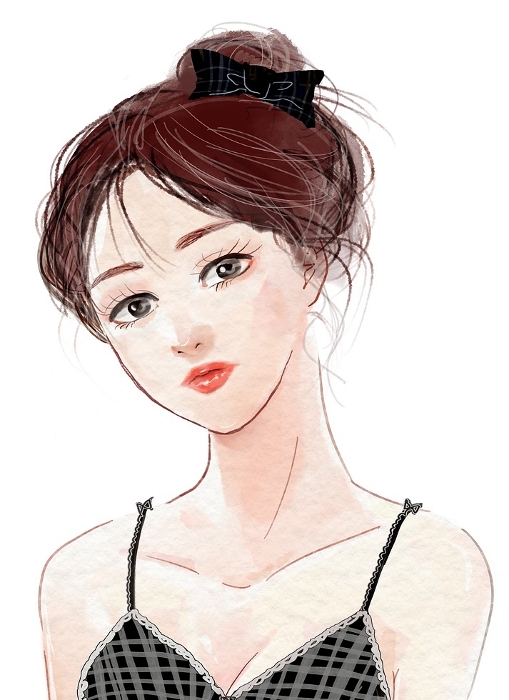 Illustration of a stylish woman in her 20s wearing a cute checkered bra.