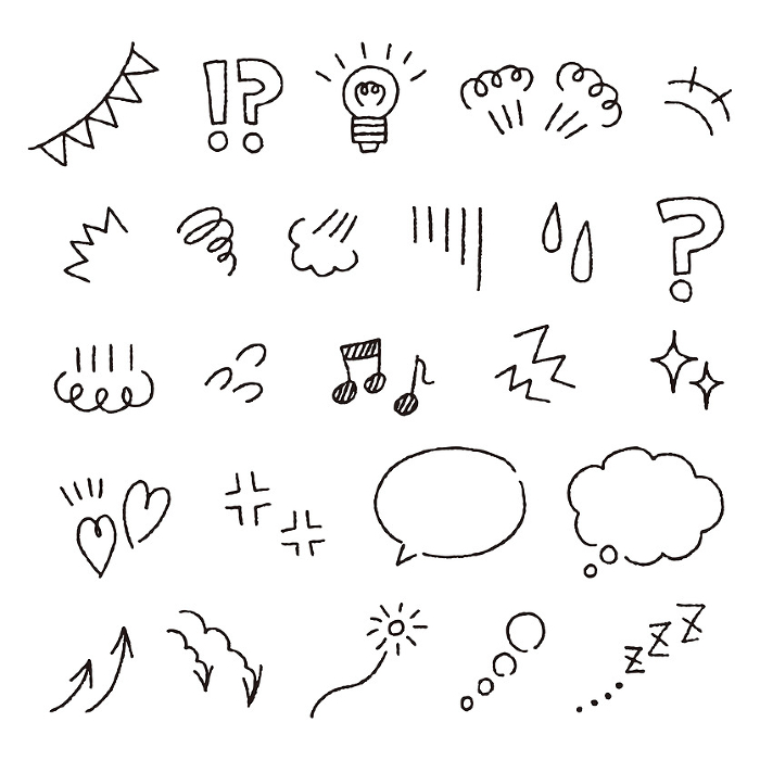 Set of handwritten style icons representing various emotions monochrome