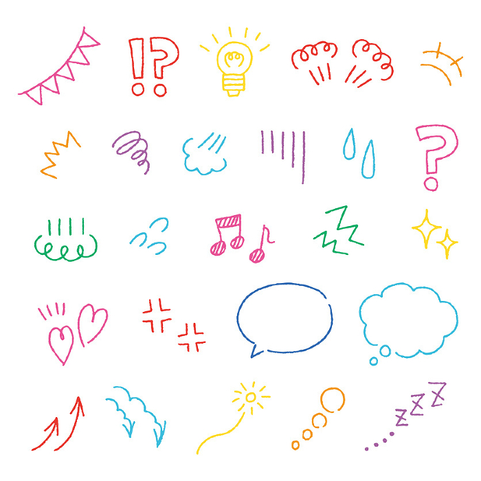 Set of handwritten style icons representing various emotions Colorful