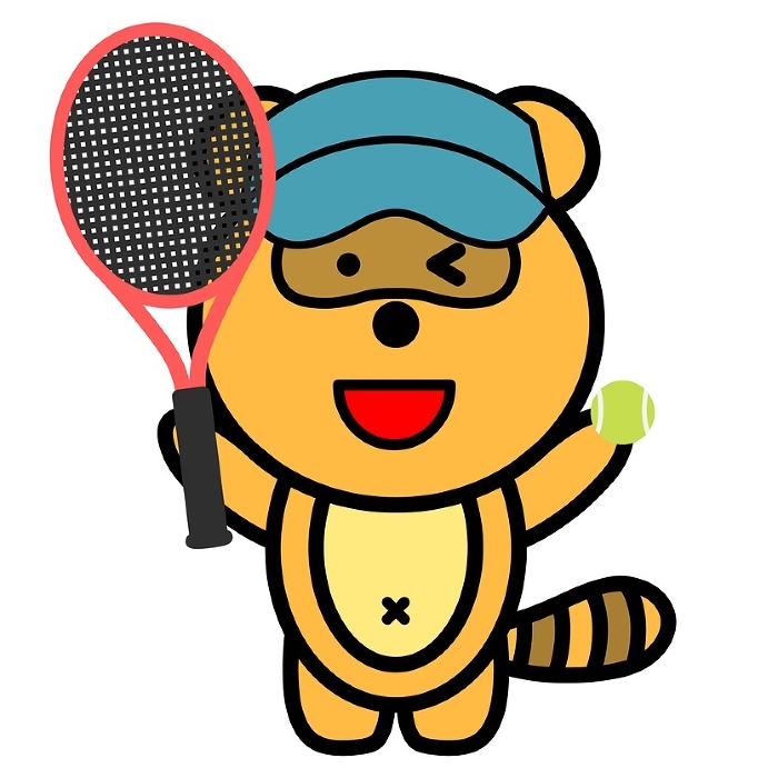 A raccoon dog holding a tennis racket