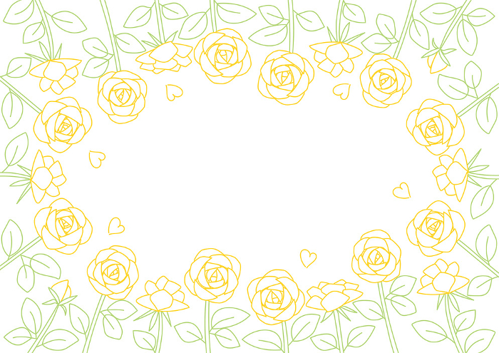 Line drawing frame illustration of yellow roses