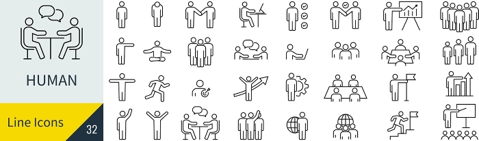 Vector businessman line drawing icon set