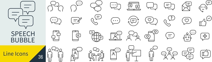 Line drawing icon set of vector balloons