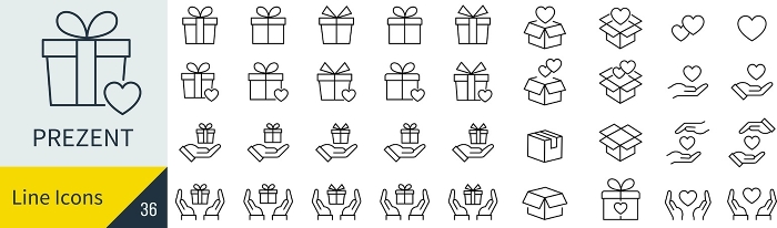 Vector Present Line Drawing Icon Set