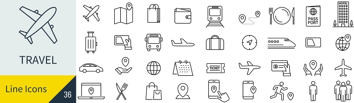 Vector travel line drawing icon set