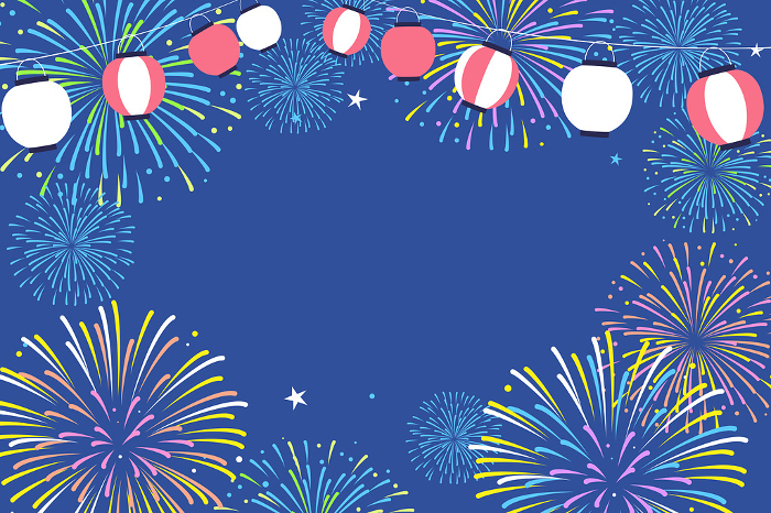 Fireworks and lanterns summer festival background (3:2)_Vector illustration