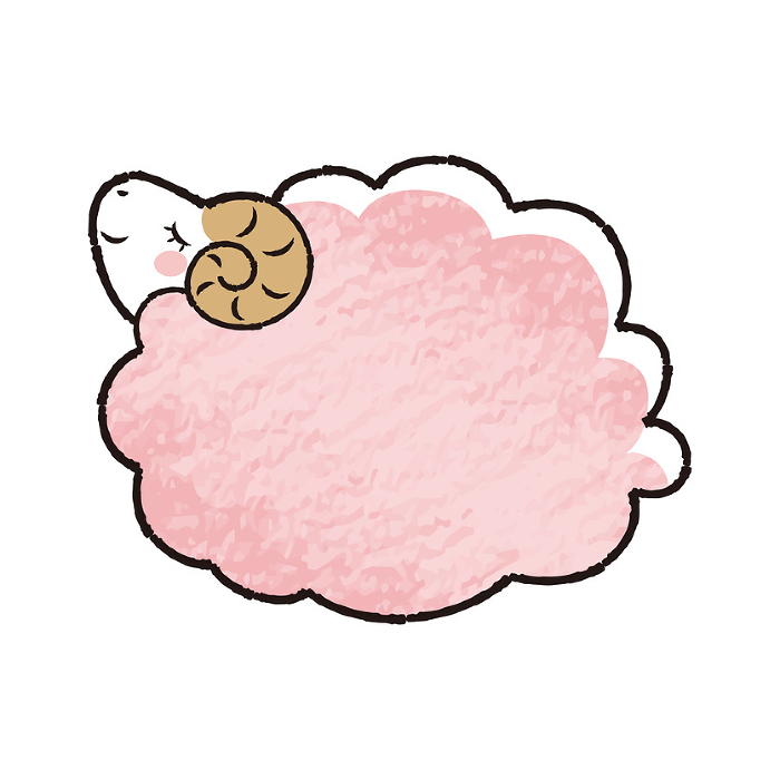 Simple and cute fuzzy sheep with closed eyes (sideways) with colored pencil touch