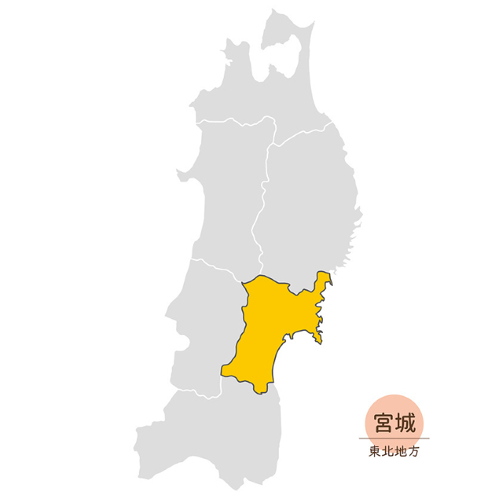 Miyagi Prefecture, Tohoku Region, Japan Map, Icons