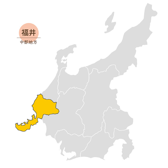 Map of Fukui Prefecture, Chubu Region, Japan, Icons