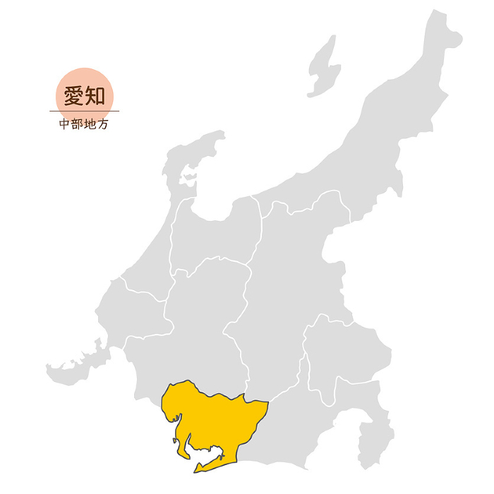 Map of Aichi Prefecture, Aichi Prefecture in Chubu Region, Icons