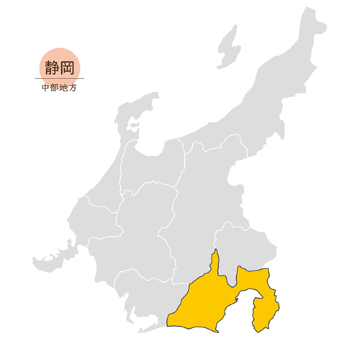 Map of Shizuoka Prefecture, Chubu Region, Japan, Icons