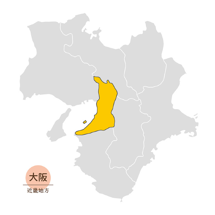 Map of Osaka Prefecture, Kinki Region, Japan, Icons