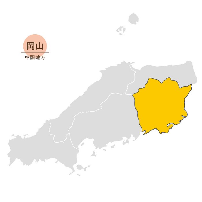 Map of Okayama Prefecture, Chugoku Region, Japan, Icons