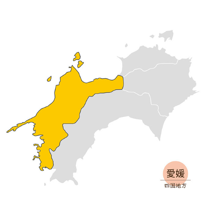 Map of Ehime Prefecture, Shikoku Region, Japan, Icons