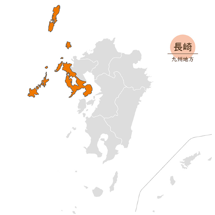 Map of Nagasaki Prefecture, in Kyushu Region, including isolated islands