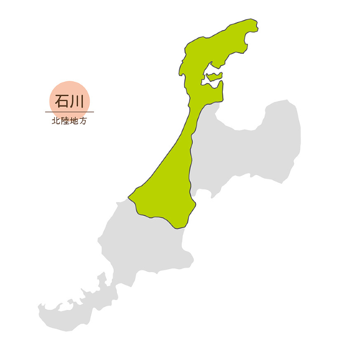 Map of Ishikawa Prefecture, Hokuriku Region, Japan, Icons