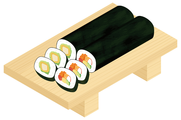 sushi made rolled in nori seaweed with a core of filling