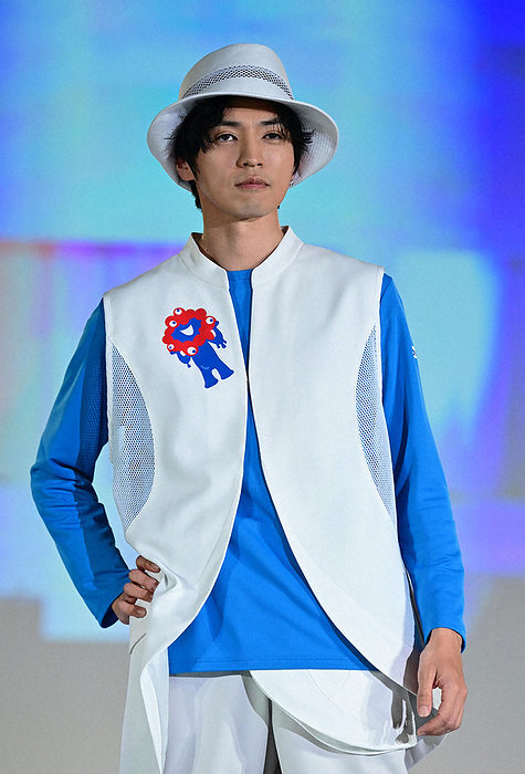 One year before the opening of Expo 2025 Osaka Kansai Actor Ren Kiriyama wearing the uniform of a venue service attendant presented at an event one year before the opening of Expo  70 Osaka Kansai, April 13, 2024, in Minato ku, Tokyo.