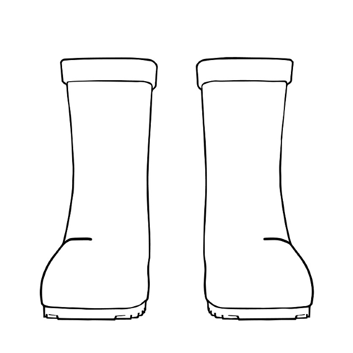 Illustration of black-and-white line drawing of boots in front