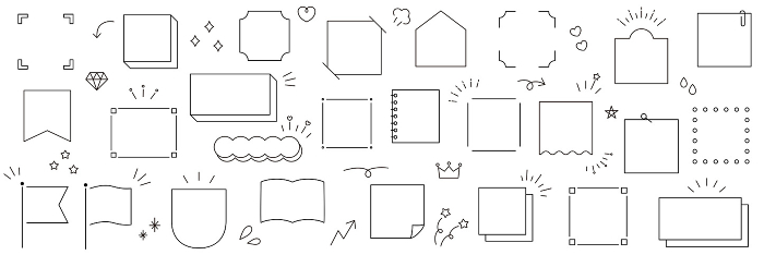 Vector illustration set of simple frames. Ashirai, frames, decorations, notes.