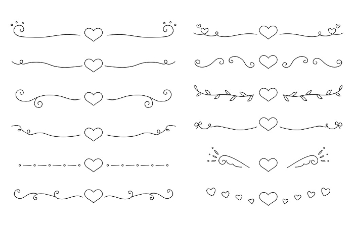 Set of handwritten heart decoration lines, text decoration, decorative border