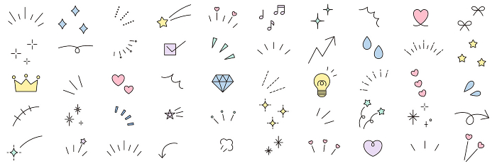 Vector illustration set of simple decorative illustrations. Concentration lines, attention, arrows, hearts.
