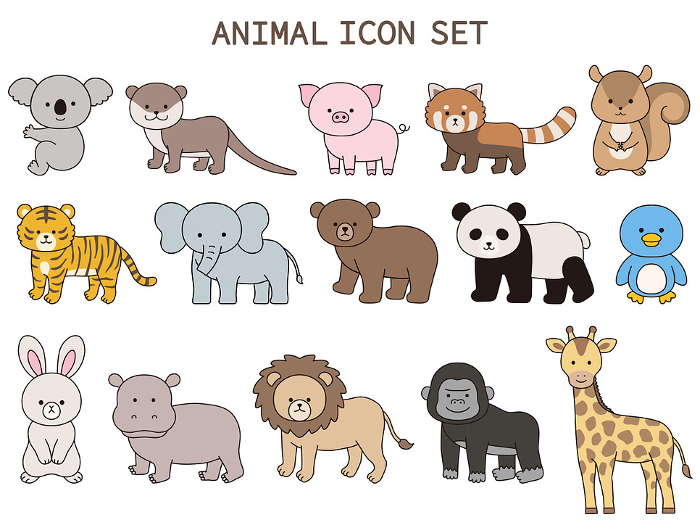 Vector illustration set of cute animals. Icons, zoo
