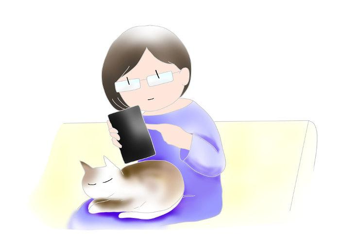 Clip art of middle-aged woman with smartphone