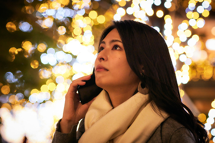 Japanese woman talking on her cell phone