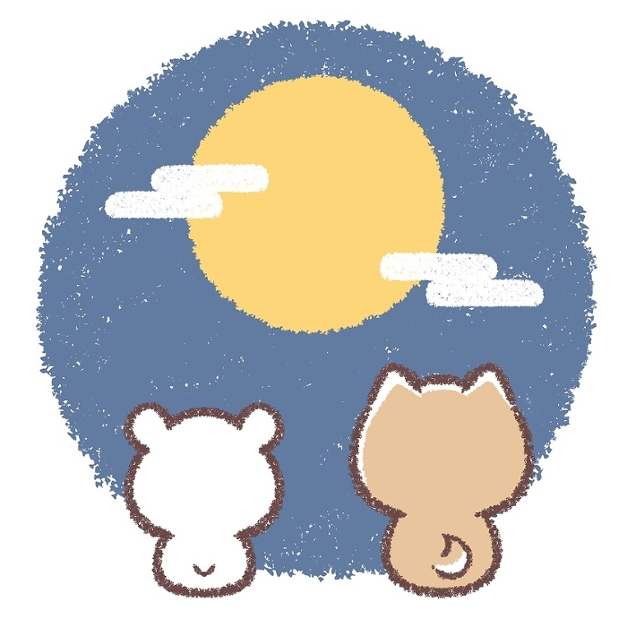 A moon-eyed Shiba Inu and a child polar bear in the back view