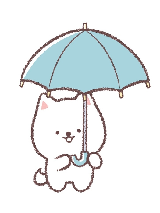White Shiba Inu getting under an umbrella