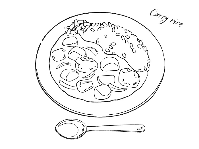 Vector illustration hand-drawn line drawing of curry rice